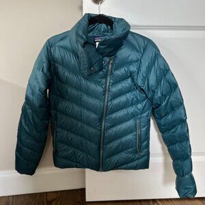 Patagonia Prow Down Filled Puffer Jacket Asymmetrical Zip Size S - Green